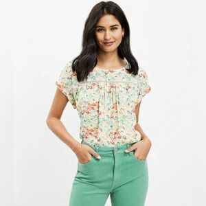LOFT Floral Buttercup Mixed Media Top